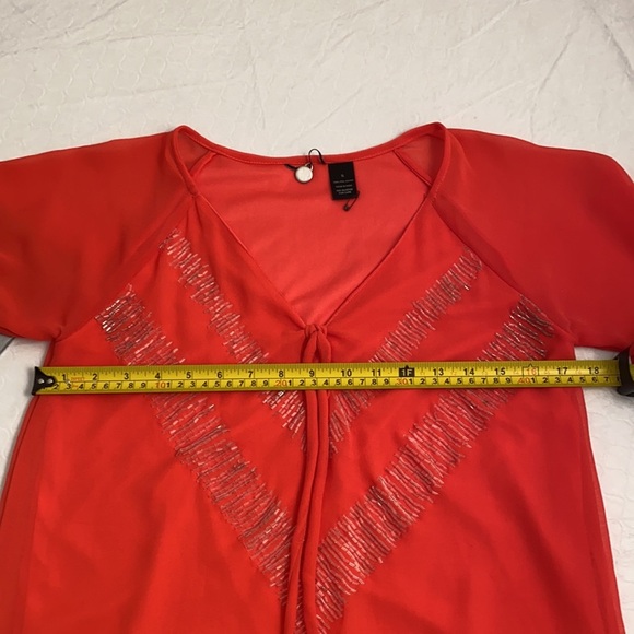 BKE coral beaded layered three quarter sleeve v-neck blouse - Picture 9 of 10